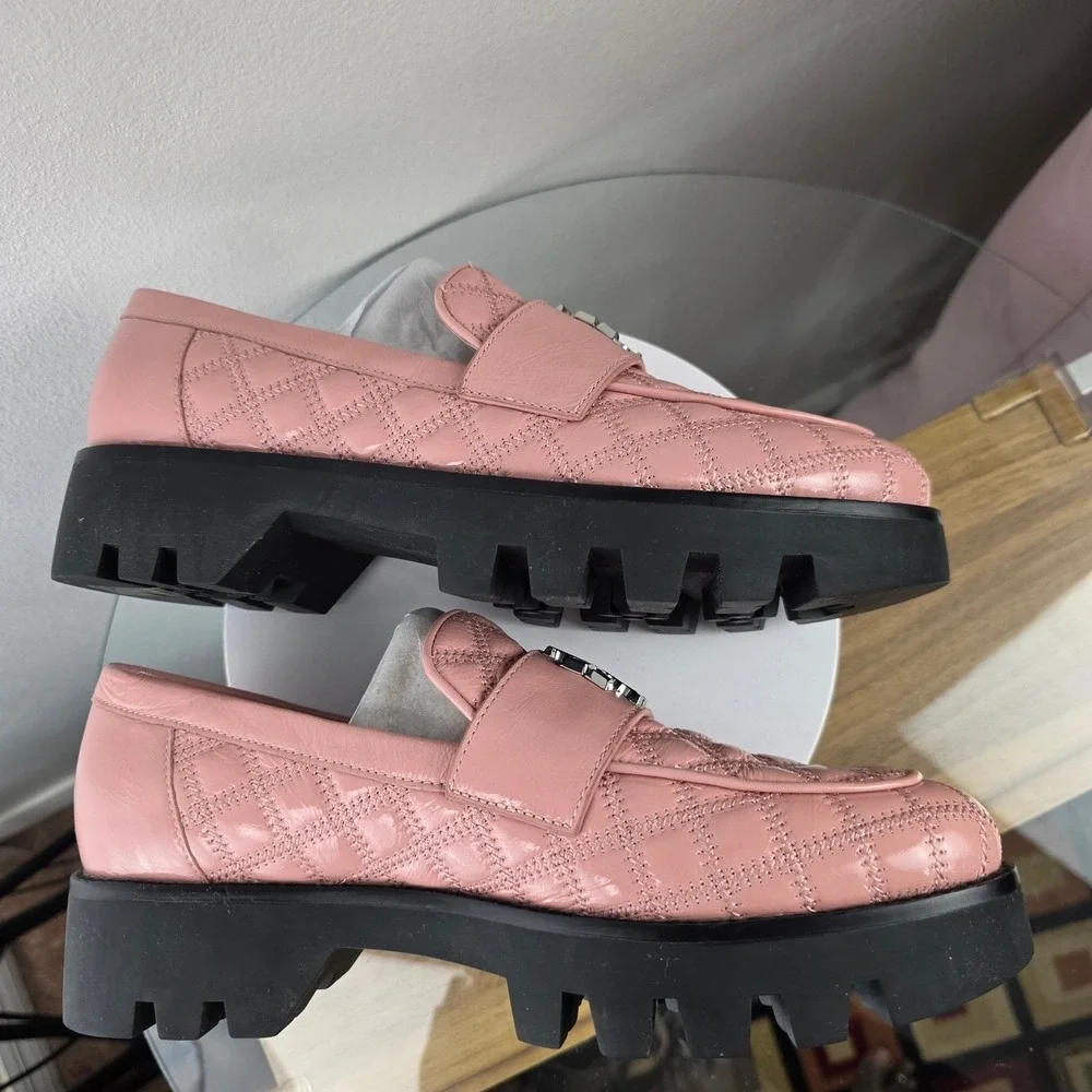 Tory Burch Mini Everly Chunky Leather Loafer 9M Pink Quilted Patent Lug Sole